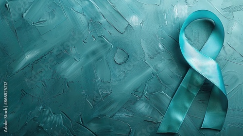 Ribbon symbolizing awareness for ovarian cancer in teal color