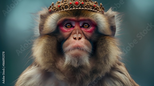 japanese macaque with elegant golden crown