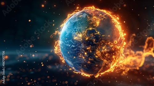 A melting Earth with fire and heat waves emanating from it