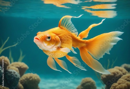 Majestic Goldfish Gliding in Teal Waters