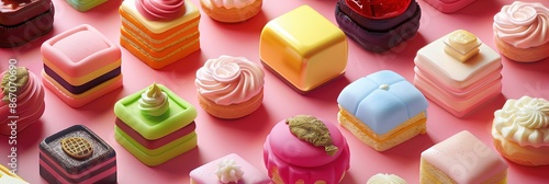 delicious looking petit fours in all kinds of colors,