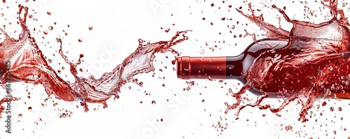 splash of wine from bottle, pouring element, ultradetailed, rich ruby, isolated on white background