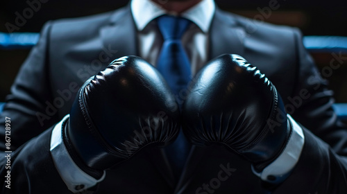 Corporate leader getting ready for a big fight in the ring.