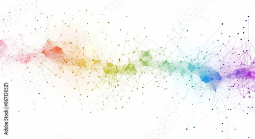 Abstract Digital Network with Colorful Lines Connecting Dots on White Background