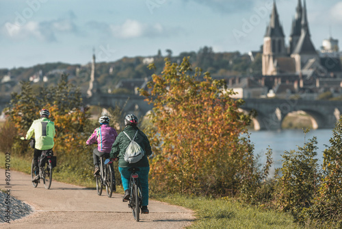 Cycling along the loire river in autumn