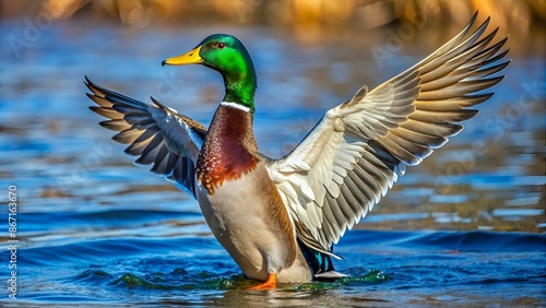 Canard colvert qui bat des ailes