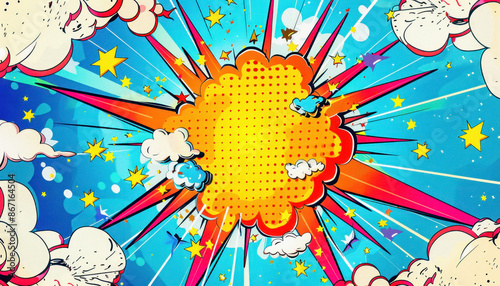 Colorful book-style comic: explosion with stars
