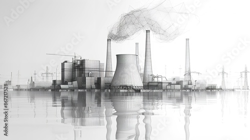 Nuclear Power Plant Sketch: Isolated Abstract Polygona