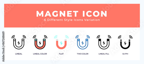 Magnet set of icons. Vector illustration with different styles.