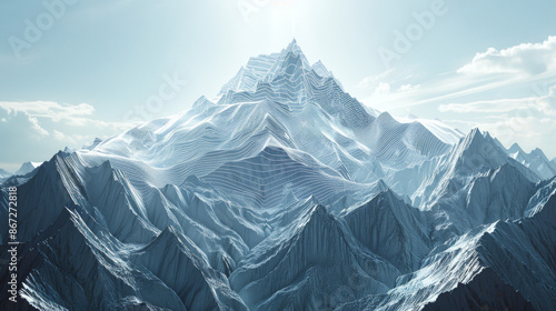 Mountain Echoes A D mountain landscape with a D echo visualization emanating from a climber shouting at the peak using radial lines to emphasize the sound waves across the vall