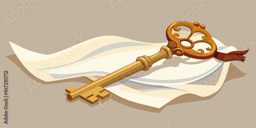 antique, delicate, key, delicate, antique key, lying on pristine white cloth