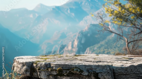 Rocky Mountain Overlook With Lush Greenery and Blue Sky