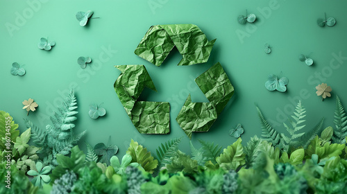 Symbol of waste recycling with green leaves. environmental protection concept. Recycle Icon Environmental concept