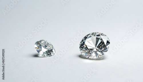 A photo showcasing two round diamonds on a white background, one larger than the other