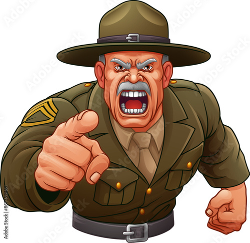 An angry drill instructor or sergeant bootcamp army soldier cartoon character