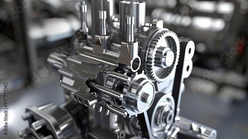 Explore detailed explanations of car engine parts and gears anatomy. Concept Internal Combustion Engine, Cylinder, Piston, Crankshaft, Camshaft, Timing Belt, Valves, Fuel Injectors, Spark Plugs