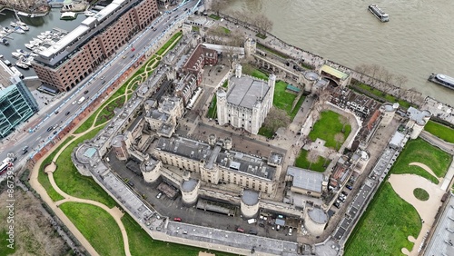 Tower of London UK Overhead birds eye drone aerial view ..