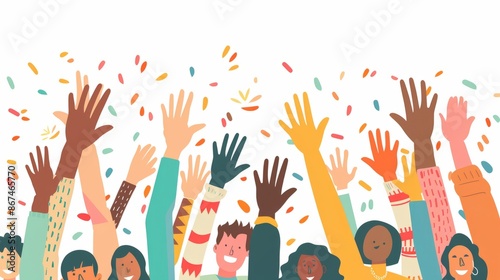 Diverse community unity: colorful open hands design symbolizing multiculturalism and togetherness, vector illustration of multiethnic people embracing diversity and inclusion