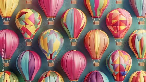 A collection of colorful hot air balloons with various patterns