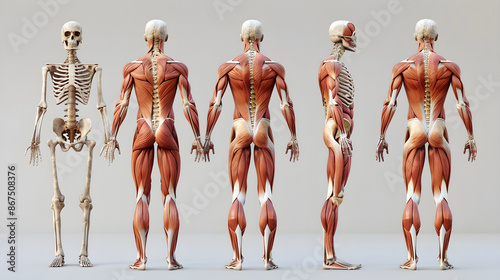 Detailed Illustration of the Human Musculoskeletal System: Bones, Muscles, and Joints