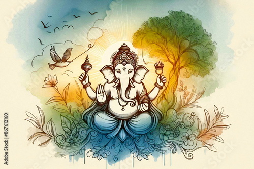 indian hindu religion god ganesh or ganesha idol for offering prayers during hindu festival Ganesh chathurthi,wedding,hindu ceremony,opening ceremony,good luck, invitation