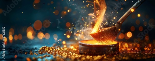 Molten Gold Pouring into a Crucible