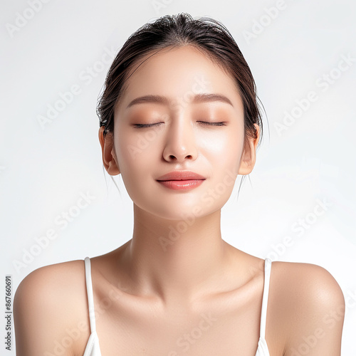 Beauty Asian women spa skin healthy on 100% isolate white background.