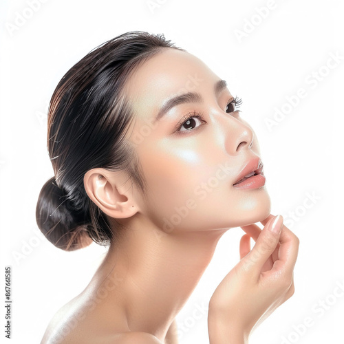 Beauty Korean Asian women spa skin healthy on 100% isolate white background.