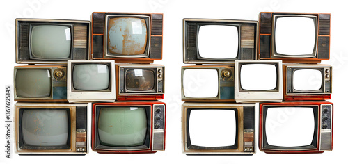 Retro TV boxes cut out with frame screen cut out