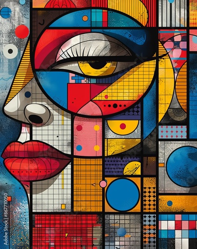 Visually arresting digital art with a cubist style face composed of abstract shapes and vibrant colors for wallpaper