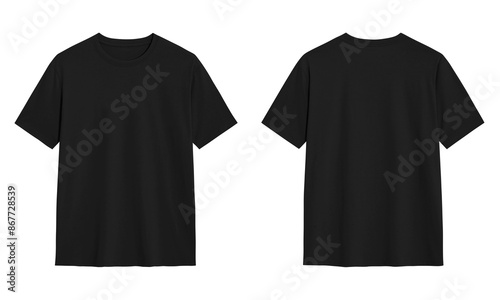 Black t shirt front and back view, Ready for your mock up design transparent template 