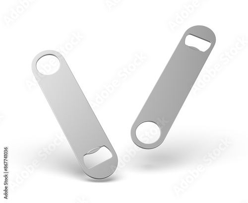 Blank bottle metal opener for promotional branding presentation 3d illustration.