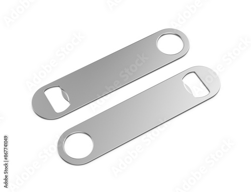 Blank bottle metal opener for promotional branding presentation 3d illustration.