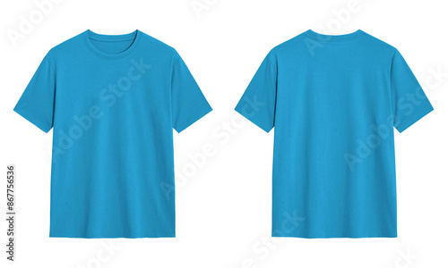 Blue t shirt front and back view, Ready for your mock up design transparent template 