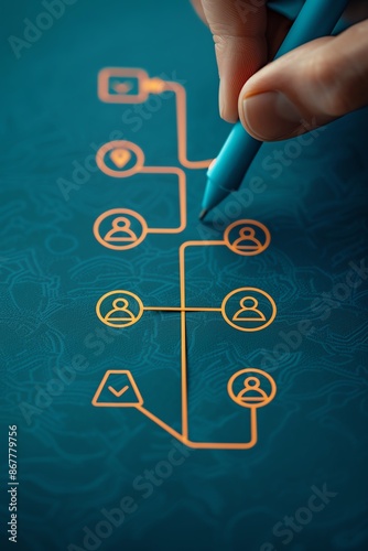 Business team reviewing the companys organizational structure chart in a meeting, organizational structure, corporate hierarchy