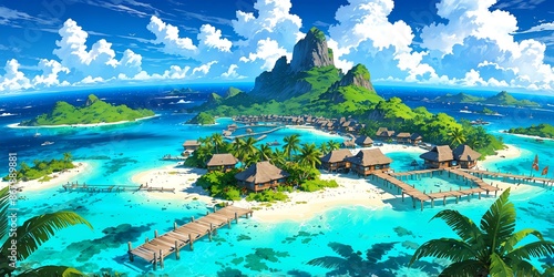 bora bora french polynesia anime style stunning aesthetic background