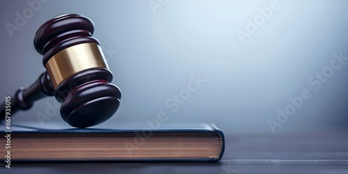 Closeup of judge's gavel on book or penal code in courtroom setting. Concept Legal Environment, Judge's Gavel, Courtroom Scene, Law and Justice, Close-up Shot