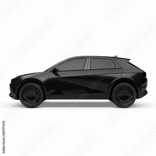 Black car on white background, side view