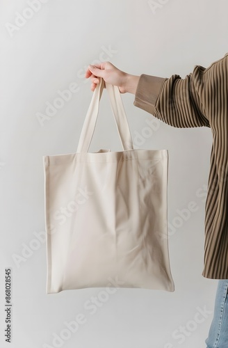 mock up hand hooding tote Bag - Minimalist Tote Bag - hand holding canvas bag