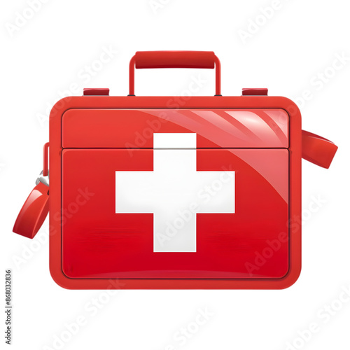 Red first aid kit with white cross, essential for emergency medical situations and preparedness, isolated on white background.