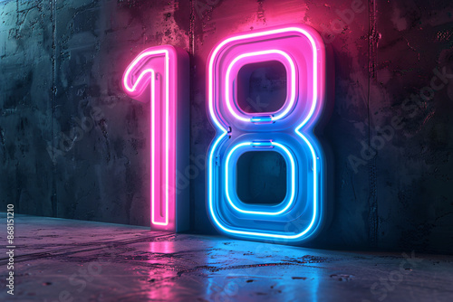 Neon pink and blue glowing number 18