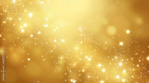 Abstract golden background with bokeh effect and shining defocused glitters. Festive gold texture for Christmas, New Year, birthday, celebration, greeting, victory, success, magic party.