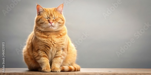 Funny fat red cat sitting and meditating with eyes closed , funny, fat, red cat, meme, contemplating, meditating, eyes closed, cute