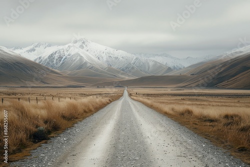 Road to Snow-Capped Mountains: A Long Straight Path Forward Through New Zealand