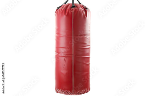 Solid red punching bag, designed for intense boxing training and workouts, highlighting its durability and essential role in fitness regimes for strength and endurance.