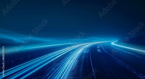 Abstract holographic background with light trails motion blur. Road to futuristic technology world.