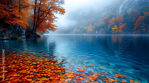 Beautiful autumn view of Huntersey Lake. Colorful morning view of the Bavarian Alps