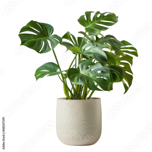 Beautiful monstera plant in a decorative white pot, perfect for indoor decor and adding a touch of nature to your home or office space.