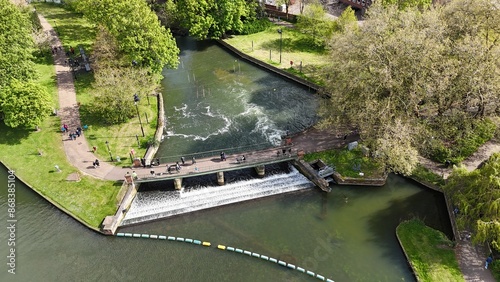 Bedford River Great Ouse wier UK drone,aerial