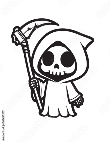 Illustration Coloring draw popular ghost grim reaper with scythe black and white version good for kids